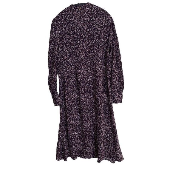 SAINT HELENA Chiffon Floral Purple Smocked Long Sleeve Dress SIZE S Pockets - Picture 2 of 9